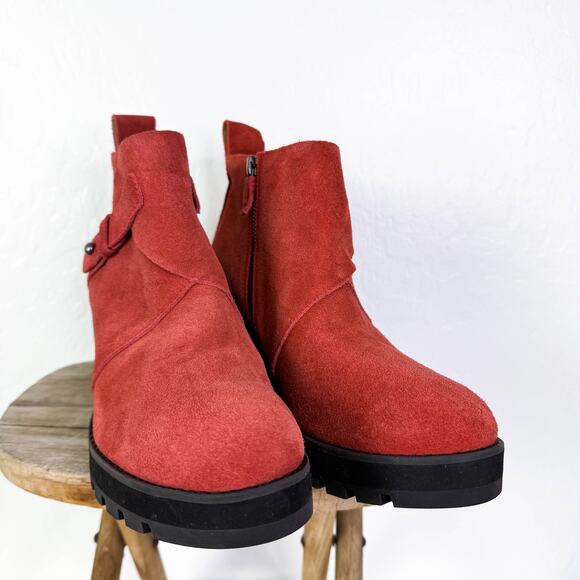 Eileen Fisher Tinker Leather Suede Wedge Ankle Boots Rust Brick Red sz 9.5 NEW - Picture 4 of 10